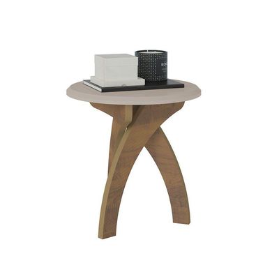 Mesa De Apoio Jade Off White Com Pinho E Tampo Redondo