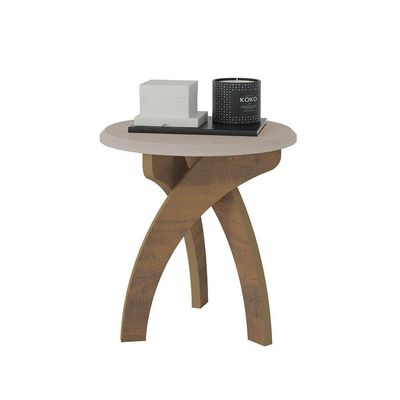 Mesa De Apoio Jade Off White Com Pinho E Tampo Redondo