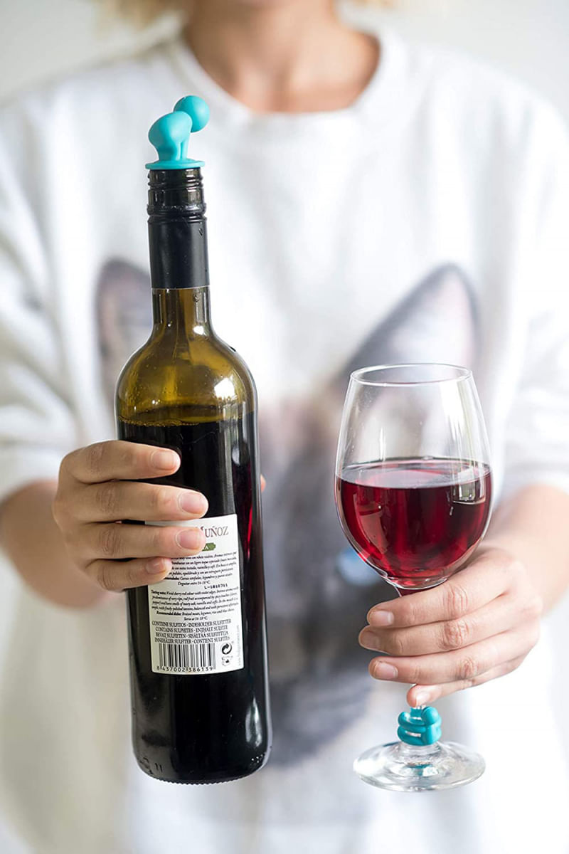 Kit 7 peças rolha vinho e identificadores de taça Descomplica