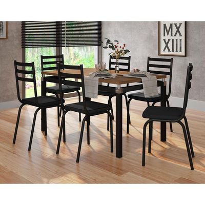 Kit De Mesa Com 6 Cadeiras Malva 136Cm Preto Nature