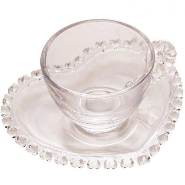 Xícara de Café com Pires Cristal Coração 80 Ml