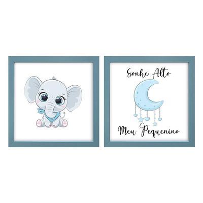 Kit 2 Quadro Infantil Elefante Menino Moldura 1