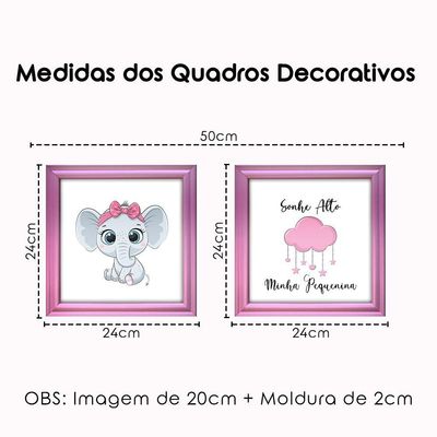 Kit 2 Quadro Infantil Elefanta Menina Moldura 2