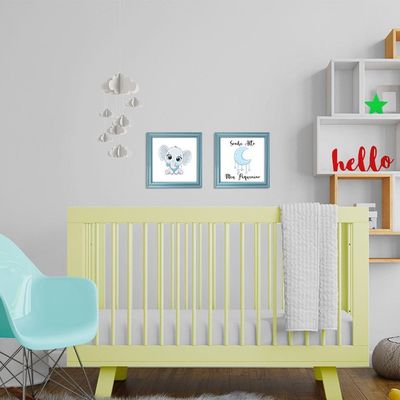 Kit 2 Quadro Infantil Elefante Menino Moldura 2