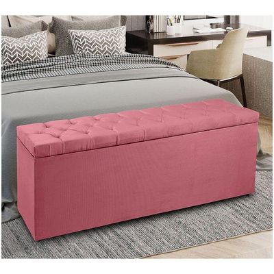 Calçadeira Recamier Baú Queen 1,60m Madrid Suede Rosa