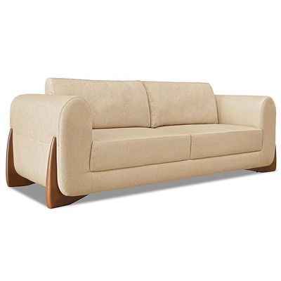 Kit 2 Poltronas E Sofá 2 Lugares Linho Pés Castanho Dourado