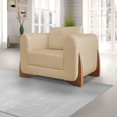Kit 2 Poltronas E Sofá 2 Lugares Linho Pés Castanho Dourado