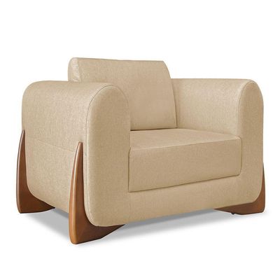Kit 2 Poltronas E Sofá 2 Lugares Linho Pés Castanho Dourado
