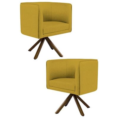2 Poltronas Base Madeira Betina B-279 Veludo Mostarda Domi