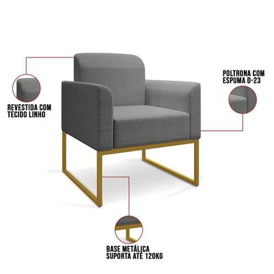 Kit 2 Poltronas Decorativas Industrial Dourada A26 Grafite