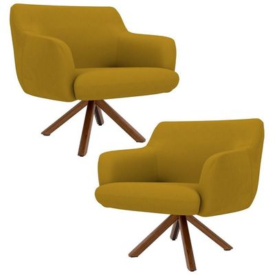 Kit 2 Poltronas Giratórias Base Madeira B-279 Mostarda