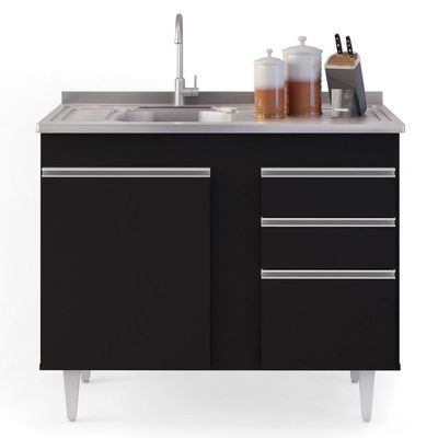 Balcão Gabinete 100Cm 2 Portas Luziania Preto Móveis