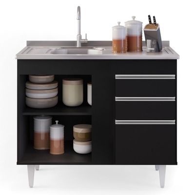 Balcão Gabinete 100Cm 2 Portas Luziania Preto Móveis