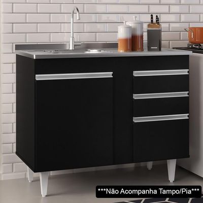 Balcão Gabinete 100Cm 2 Portas Luziania Preto Móveis