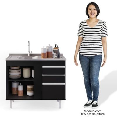 Balcão Gabinete 100Cm 2 Portas Luziania Preto Móveis