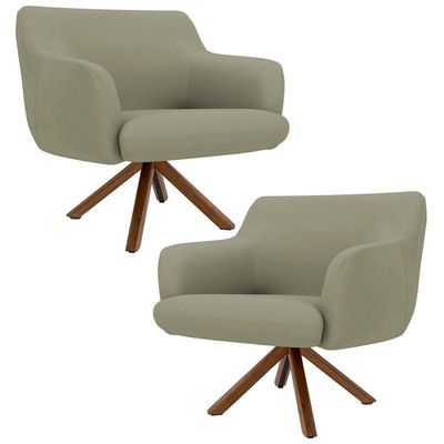 Kit 2 Poltronas Giratórias Base Madeira C-19 Bege