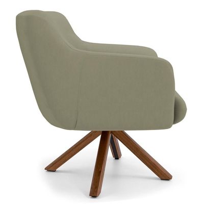 Kit 2 Poltronas Giratórias Base Madeira C-19 Bege