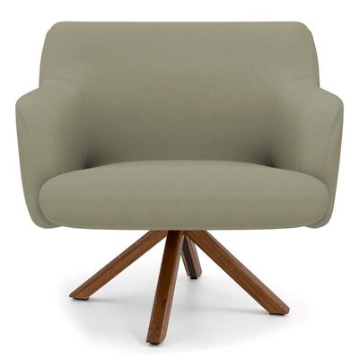 Kit 2 Poltronas Giratórias Base Madeira C-19 Bege