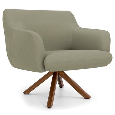 Kit 2 Poltronas Giratórias Base Madeira C-19 Bege