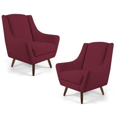 Kit 02 Poltronas Juliet Pés De Madeira B-278 Marsala