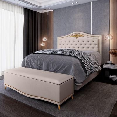 Cabeceira Casal 140Cm Com Calçadeira Baú J02 Bege