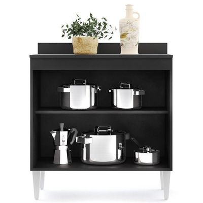 Balcão Gabinete 80Cm 2 Portas Hawai Preto/Cinza Lumil Móveis