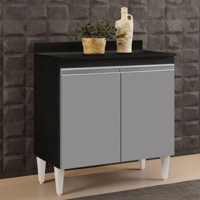 Balcão Gabinete 80Cm 2 Portas Hawai Preto/Cinza Lumil Móveis