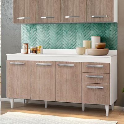 Balcão Gabinete 150Cm 4 Portas L03 Branco/Castanho