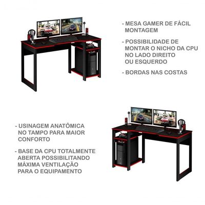 Mesa Para Computador Gamer Me4152 Preto Vermelho