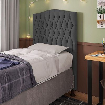 Cabeceira Estofada Box Solteiro Greta 90cm Com Frame Cinza