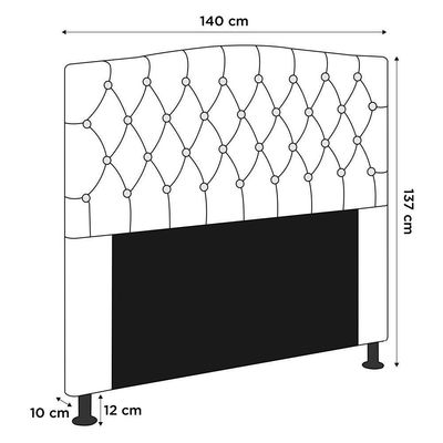 Cabeceira Estofada Box Casal Greta 140cm Com Frame Preto