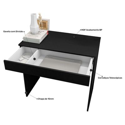 Mesa Escrivaninha Bp 100% Mdf 80cm Com 01 Gaveta Preto