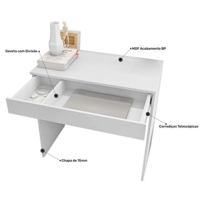 Mesa Escrivaninha Bp 100% Mdf 80cm Com 01 Gaveta Branco