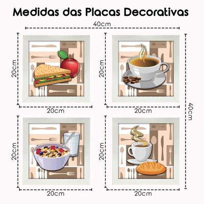 Quadro Cozinha Café Padaria Copa 20X20Cm Kit 4 Un Branca