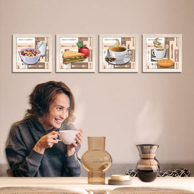Quadro Cozinha Café Padaria Copa 20X20Cm Kit 4 Un Branca