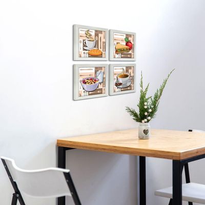 Quadro Cozinha Café Padaria Copa 20X20Cm Kit 4 Un Branca