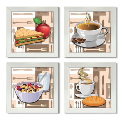 Quadro Cozinha Café Padaria Copa 20X20Cm Kit 4 Un Branca