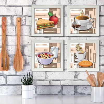 Quadro Cozinha Café Padaria Copa 20X20Cm Kit 4 Un Branca