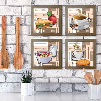 Quadro Cozinha Café Padaria Copa 20X20Cm Kit 4 Un Madeira