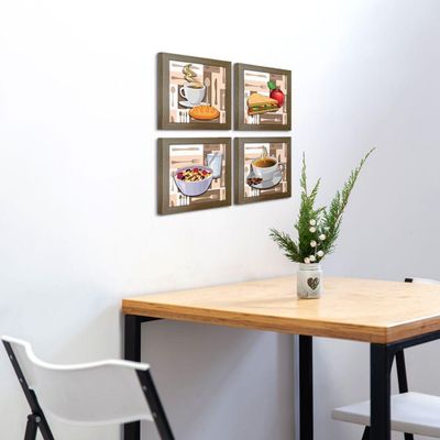 Quadro Cozinha Café Padaria Copa 20X20Cm Kit 4 Un Madeira