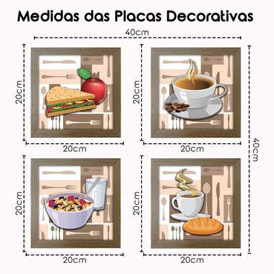 Quadro Cozinha Café Padaria Copa 20X20Cm Kit 4 Un Madeira