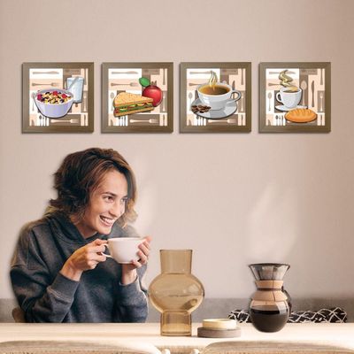 Quadro Cozinha Café Padaria Copa 20X20Cm Kit 4 Un Madeira