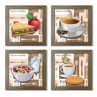 Quadro Cozinha Café Padaria Copa 20X20Cm Kit 4 Un Madeira