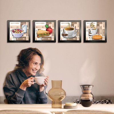 Quadro Cozinha Café Padaria Copa 20X20Cm Kit 4 Un Preta
