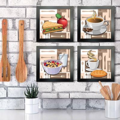 Quadro Cozinha Café Padaria Copa 20X20Cm Kit 4 Un Preta