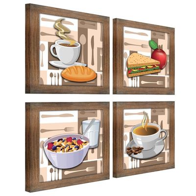 Quadro Cozinha Café Padaria Copa 20X20Cm Kit 4 Un Ypê