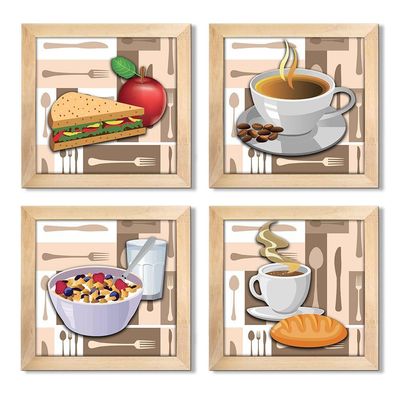 Quadro Cozinha Café Padaria Copa 20X20Cm Kit 4 Un Mel