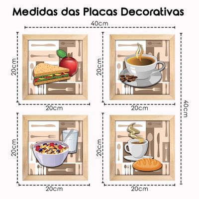 Quadro Cozinha Café Padaria Copa 20X20Cm Kit 4 Un Mel