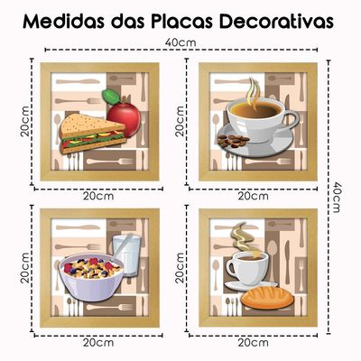 Quadro Cozinha Café Padaria Copa 20X20Cm Kit 4 Un Marfim