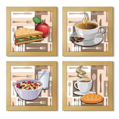 Quadro Cozinha Café Padaria Copa 20X20Cm Kit 4 Un Marfim